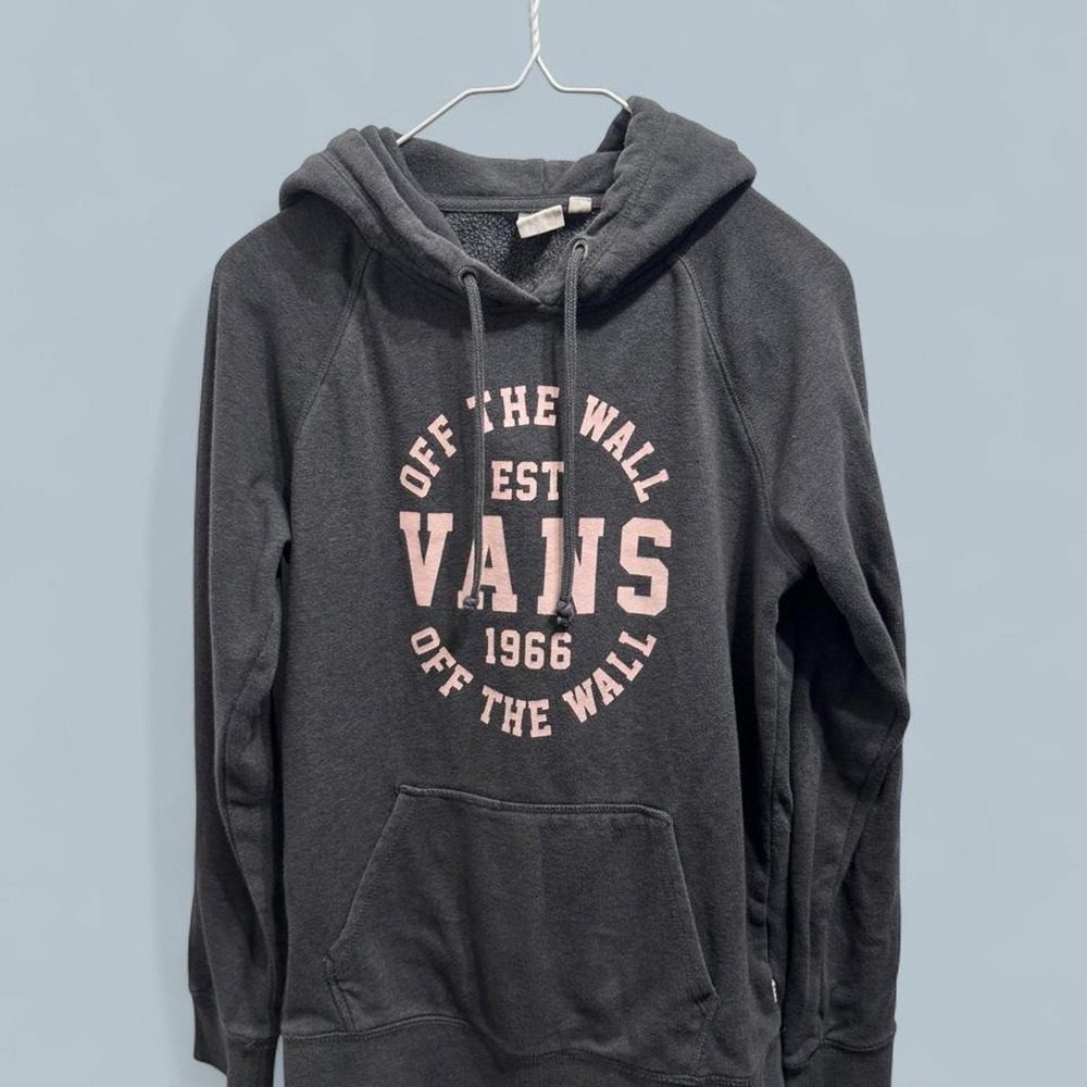 Vans Off The Wall Charcoal Gray Pink Graphic Hoodie Womens Small Skater Grunge